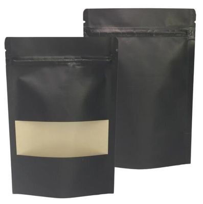 Πολυ στάση Doypack μεγέθους επάνω στο Sealable Μαύρο σακουλών εγγράφου θερμότητας της Kraft με το παράθυρο