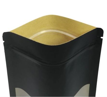 Πολυ στάση Doypack μεγέθους επάνω στο Sealable Μαύρο σακουλών εγγράφου θερμότητας της Kraft με το παράθυρο