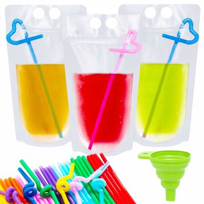 υγρή συσκευάζοντας σακούλα ποτών 500ml 750ml διαφανής με το άχυρο και τη λαβή